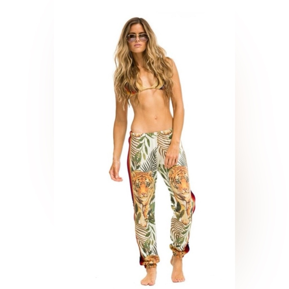 Aviator Nation Jungle Tiger Sweatpants, Black & Orange Logo Label